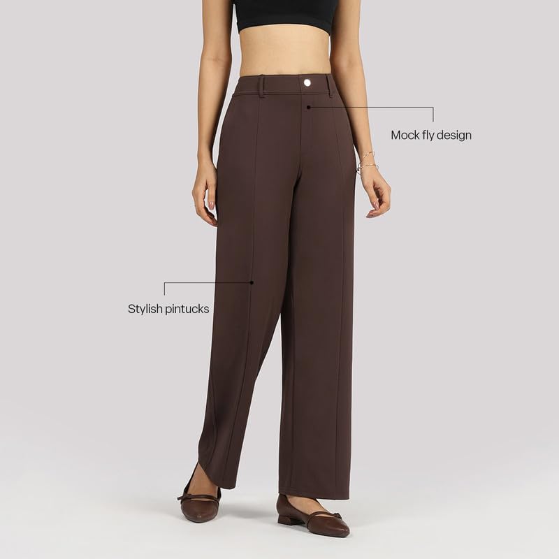 BlissClub Ultimate Straight Tailored Trosuers | CloudSoftTM | Gold Button | Belt Loops | Stylish Pintucks | Mock Fly | 2 Pockets