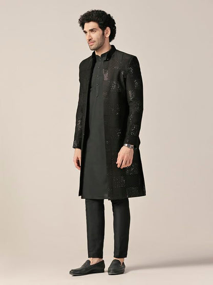Kisah Sherwani Set For Men  Silk Blend Textured Indo Western Sherwani With Kurta And Trouser | Designer Ethnic Outfit For Weddin