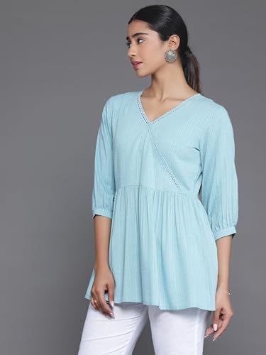 Libas WomenS Striped A-Line Kurti (26904 Blue