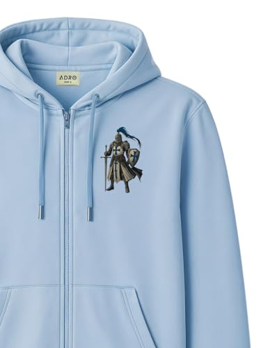 ADRO Mens Regular Fit Sky Blue Zip-Up Hoodie for Man | 320 GSM Cotton Poly Fleece Zipper Sweatshirt with Soft Fabric & Printed H
