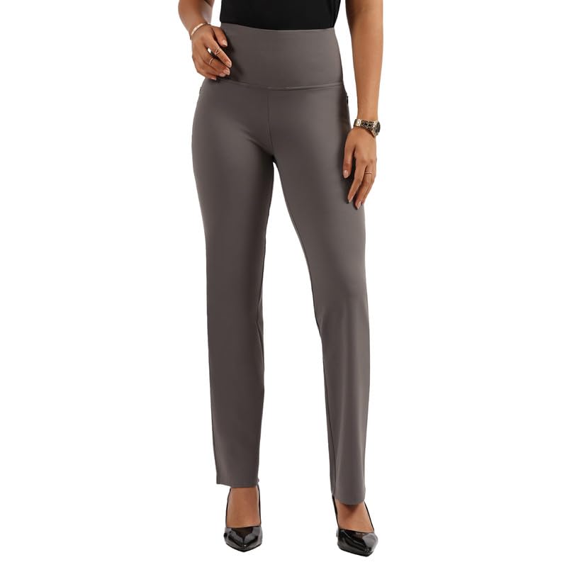 BlissClub Ultimate Sculpt Straight Pants -Tall Above 55, Ribbed Waistband, 2 Zippered Pockets, Feels Like Second Skin, Straight