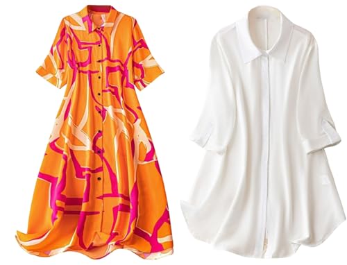 Leriya Fashion Rayon Women Above The Knee Western Dress (LF-WD1099&WD1143_White&Orange