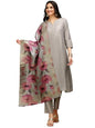 Ishin Grey Regular Silk Crepe A Line Kurta With Trousers & With Dupatta | Kurta Set For Women | Kurta With Trousers And Dupatta