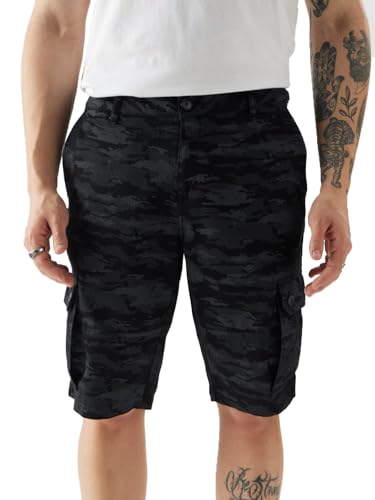 The Souled Store Black Camo Men Regular Fit Cotton Cargo Shorts Sweatshorts MenS Sweat Shorts Athletic Lounge Gym Running Worko