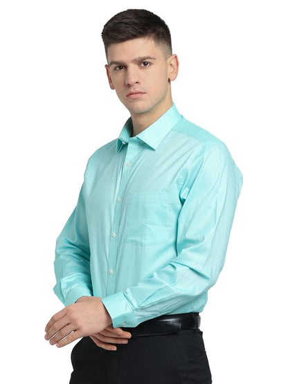Turtle Men Cotton Solid Slim Fit Formal Shirts Green