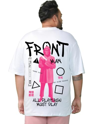 Bewakoof Official Squid Game Merchandise Mens Graphic Print Oversized Fit Half Sleeve Round Neck Cotton T-Shirt_683877_White_6X