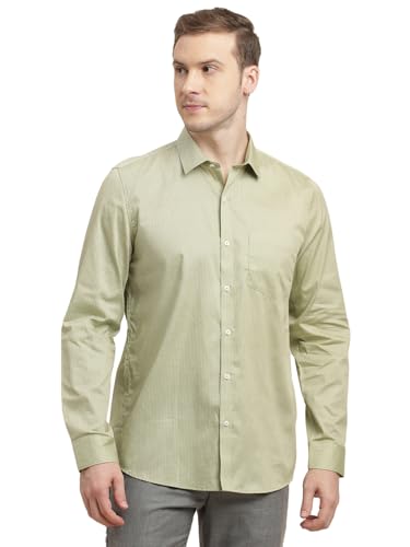 Turtle Men 100% Cotton Slim Fit Olive Printed Full Sleeve Formal Shirt