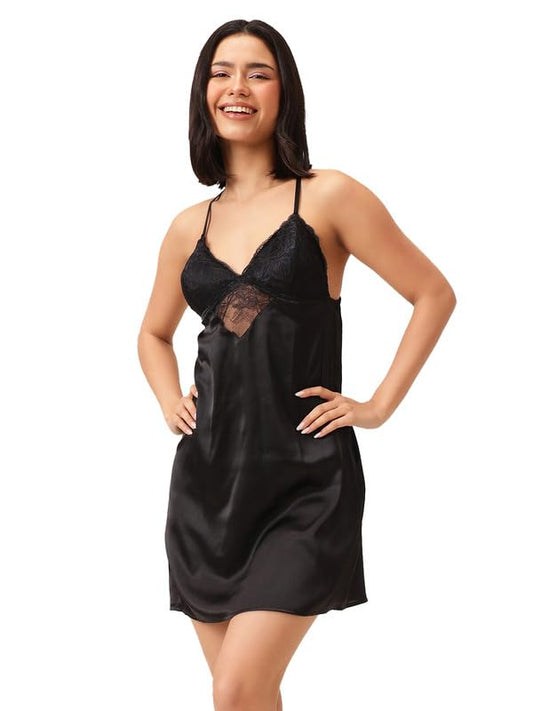 Clovia Womens Chic Basic Babydoll with Lace Cups (NS6472R13_Black_XL)
