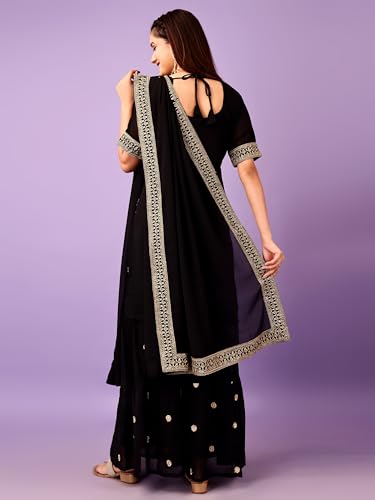 Fashion Basket Georgette Plazzo Kurta With Duptta Set For Women Black