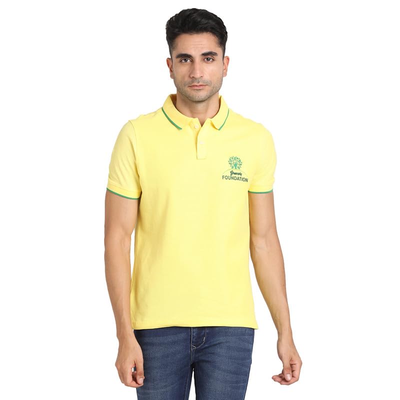 Turtle Men 100% Cotton Yellow Solid Half Sleeve Slim Fit Polo Tshirt