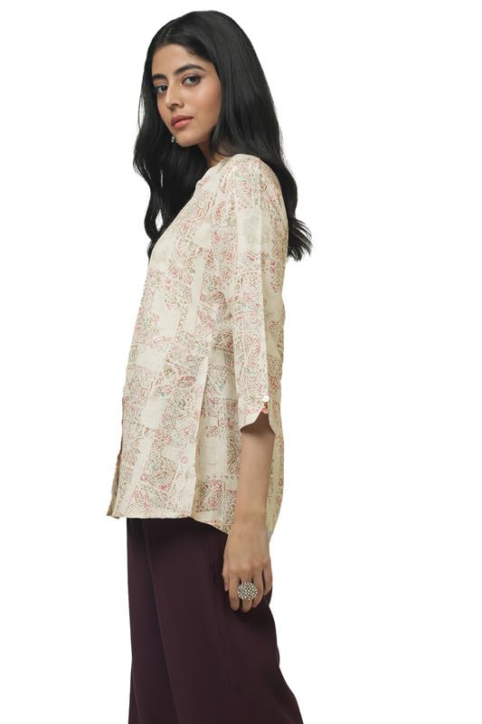 Soch Womens Cream Linen Ethnic Motifs Tunic with Beads