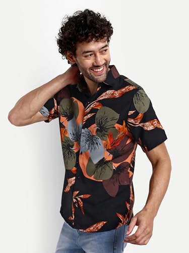 Greciilooks Mens Rayon Casual Shirt Regular Fit Men Casual Shirt (Black, Large)