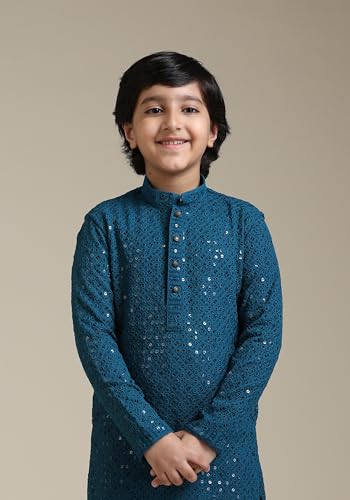 Manyavar Boys Viscose Chikankari Sequined Kurta Pyjama Set (2Pcs)(5-6 Years)
