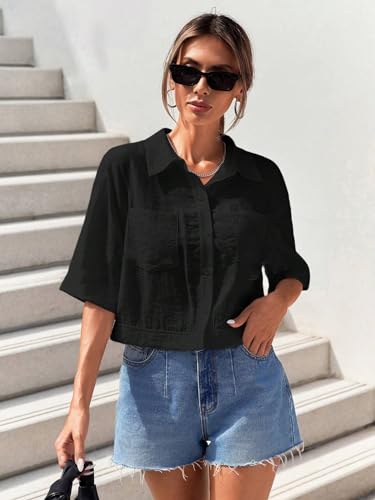 Toplot Shirt For Women || V-Collar Solid Crop For Woman || Half Sleeves For Women || Oversized Shirt For Woman (V-Crop-Shirt-518