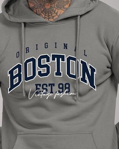 ADRO Men's Printed Hoodie, Cotton, Steel Grey, Size 34, Model H24-BOST-SG
