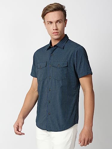 Thomas Scott Mens Checkered Slim Fit 100% Cotton Casual Shirt with Half Sleeve