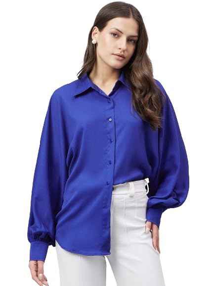 Style Quotient Women Solid Poly Crepe Oversized Casual Shirt