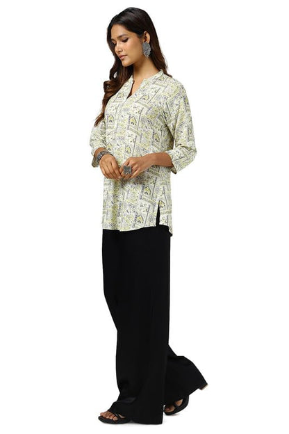 Soch Womens Yellow Rayon Ethnic Motifs Tunic