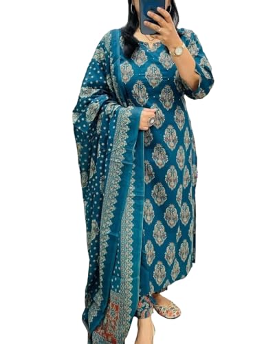 ANNI DESIGNER Women's Rayon Printed Straight Kurta with Pant and Dupatta