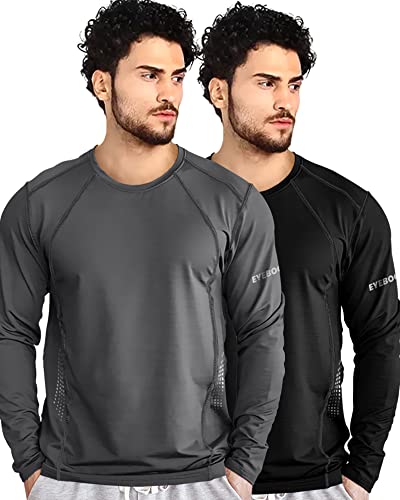 EYEBOGLER Mens Dry Fit Round Neck Full Sleeve Casual Tshirt Pack of 2