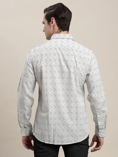 Turtle Men Cotton Tencel Slim Fit Grey Printed Full Sleeve Casual Shirt