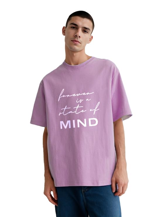 Nobero MenS Oversized Fit T-Shirt (1M-Twrt-C0774-Mu_Mauve