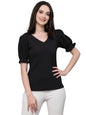 Style Quotient Women Black Poly Knit Smart Casual Short Sleeve Top