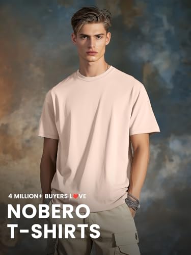 Nobero MenS Solid Regular Fit T-Shirt (1M-Twts-R0008_2_Black / Blush/Aloe Green