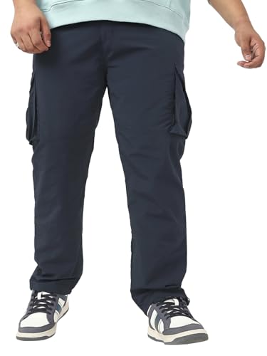 Bewakoof MenS Solid Regular Fit Nylon Plus Size Pant_648637_Blue_42