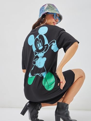 Bewakoof Official Disney Merchandise WomenS Graphic Print Oversized Fit Half Sleeve Round Neck Cotton Jersey T-Shirt Dress 6033