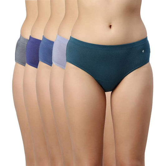 Enamor Stretchable Cotton Hipster Panties for Women Pack of 5, Full Coverage Grip Fit with Antimicrobial & Stain Release Technol