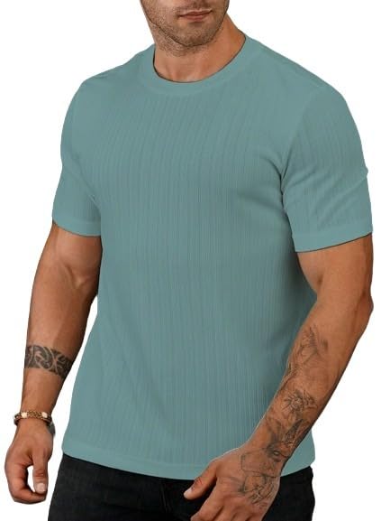 SMOWKLY Mens Solid Regular Fit T-Shirt (1284_Rama