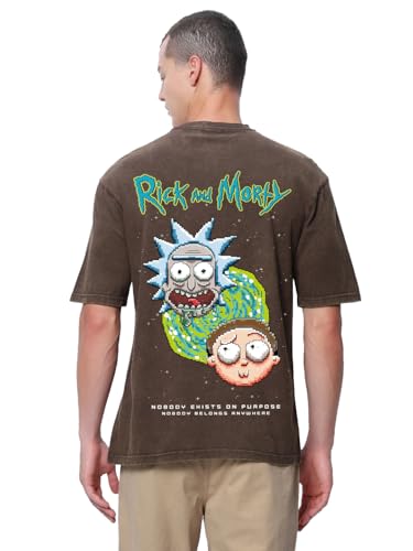 Bewakoof Official Rick And Morty Merchandise MenS Graphic Print Oversized Fit Half Sleeve Round Neck Pure Cotton T-Shirt_608224_