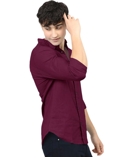Eyebogler MenS Casual Solid Shirt Wine Melange