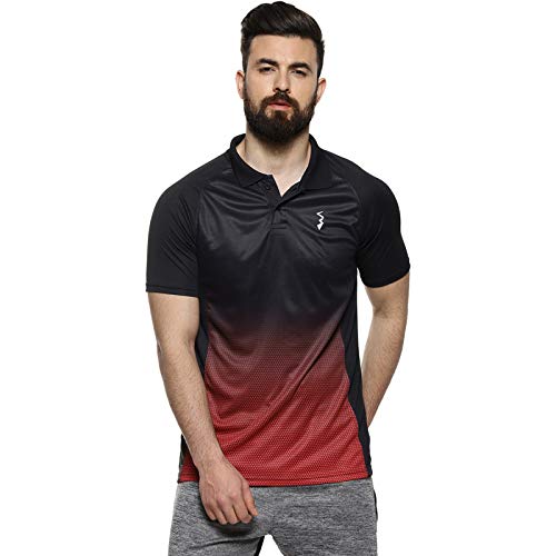 Campus Sutra MenS Jet Black & Crimson Red Ombre Polo Activewear T-Shirt For Casual Wear | Spread Collar | Short Sleeve | Button