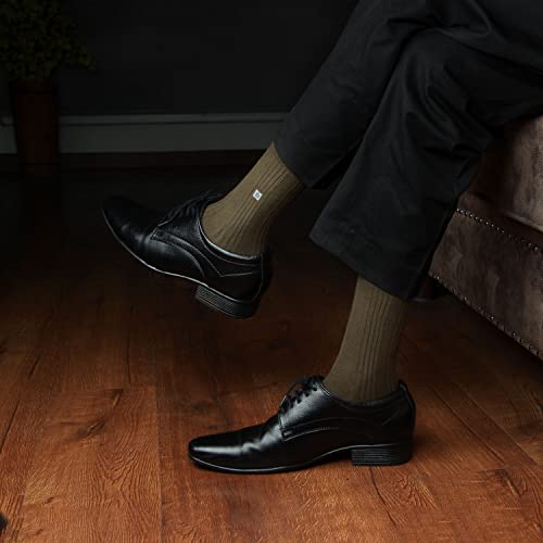 Bonjour MenS Cosmic Ribbed Formal Full Length Business/Office Premium Cotton Socks Giftbox- Cream