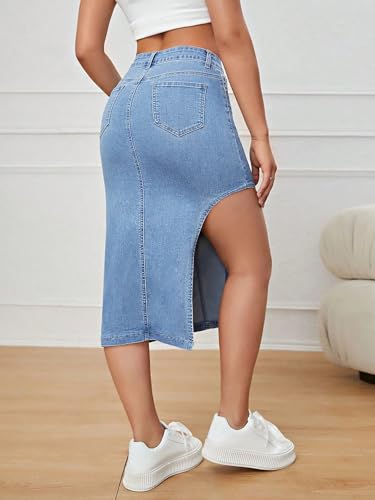 Greciilooks Denim Cotton Western Skirt Women Dark Blue