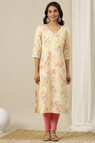 Aurelia WomenS Floral Printed Straight Kurta | V-Neck Kurta For Women | Printed Kurta For Women | Beautiful Regular Fit Kurta Fo