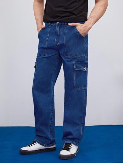 Kotty MenS Mid Rise Solid Cargo Jeans Royal Blue