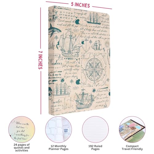Doodle Travelogue Hard Bound B6 Travel Planner | 24 Monthly Planner Pages | 24 Motivational Quote Pages (5 X 7 Inches, 80 Gsm, 2