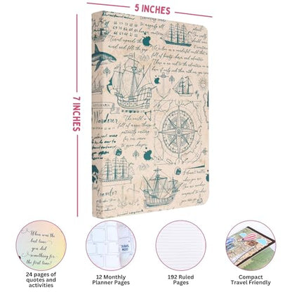 Doodle Travelogue Hard Bound B6 Travel Planner | 24 Monthly Planner Pages | 24 Motivational Quote Pages (5 X 7 Inches, 80 Gsm, 2