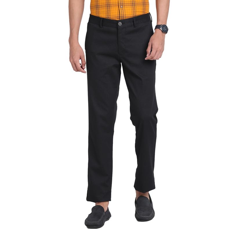Turtle Men Cotton Stretch Black Check Ultra Slim Fit Casual Trouser