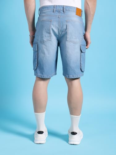 The Indian Garage Co Men G-505-Cargo Shorts Solid Mid-Rise Denim Cargo Shorts