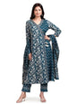 Ishin Indigo Floral Printed Angrakha Tie-Up Kurta With Pants And Printed Dupatta | Kurta Set For Women | Kurta With Trousers And