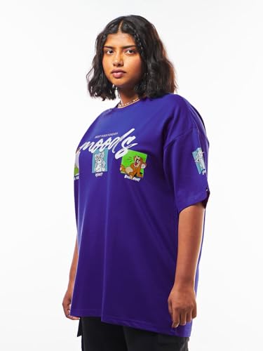Bewakoof Heavy Duty 1.0 Official Tom & Jerry Merchandise Womens Graphic Printed Oversized Fit Half Sleeve Round Neck Terry Plus