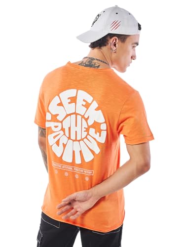 Bewakoof AIR Mens Graphic Print Regular Fit Half Sleeve Round Neck Cotton T-Shirt_637009_Orange_M