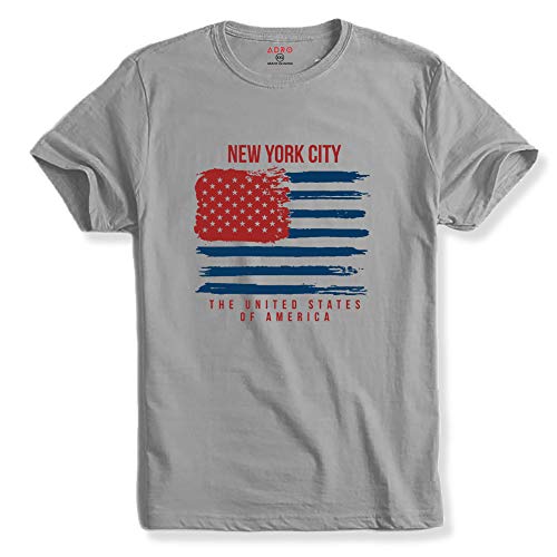 ADRO USA American Flag Printed Cotton T-Shirts for Men (R22-M-NWW-GR_Grey_XL)