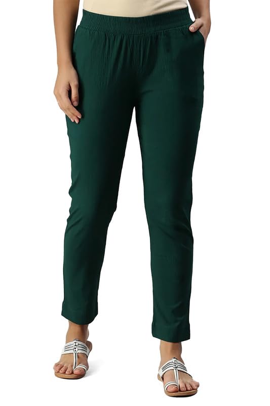 Soch Womens Green Viscose Solid Ankle Length Pant