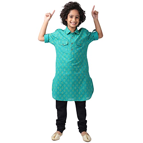 Fabindia Cotton Nagari Printed Long Kurta (Teal-2-3 Year-10688752)
