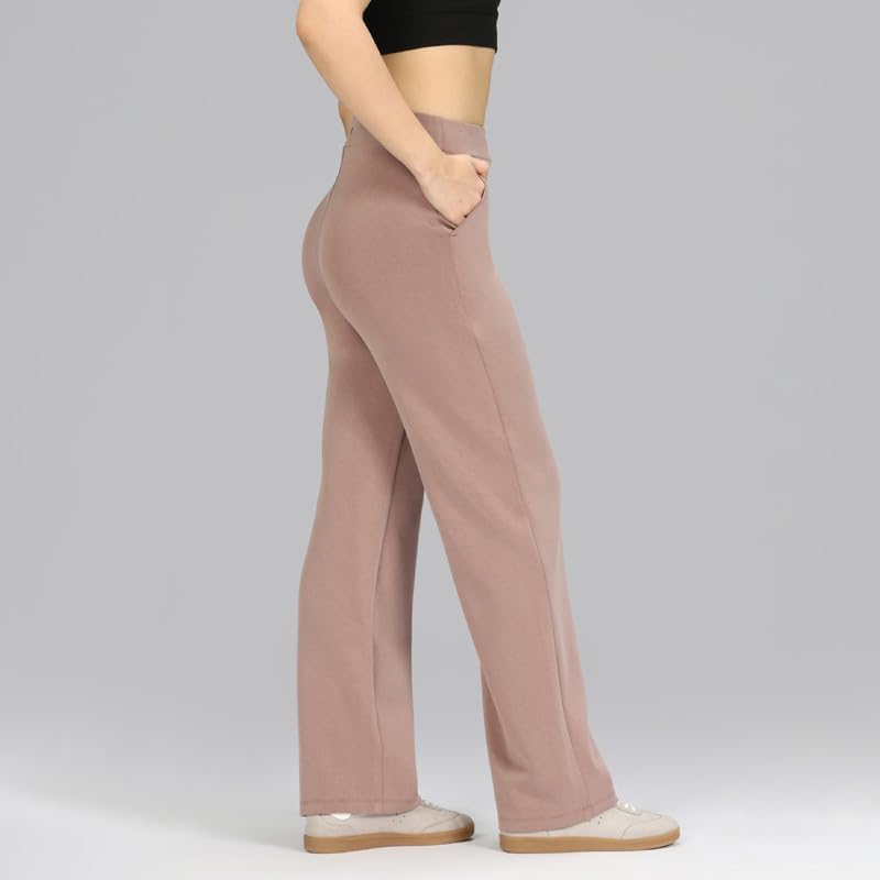 BlissClub Womens BareButter Straight Pants, High Rise, Straight fit,Pockets, Comfortable Waistband,Tall Variant Above 55